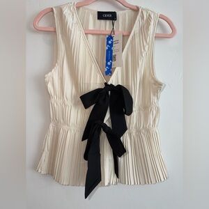 Cider NWT Cream Pleated Tie Front Bow Blouse Sleeveless Peplum Top M